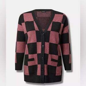 Torrid Black and Pink Checkered Cardigan